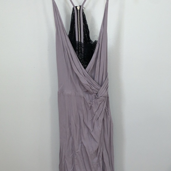 Dusty Lavender & Black Lace Front Twist Asymmetric Dress - Picture 9 of 10